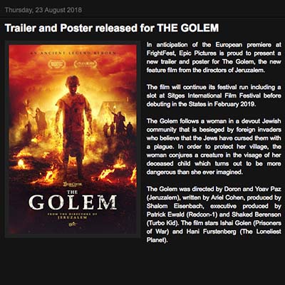 Trailer and Poster released for THE GOLEM